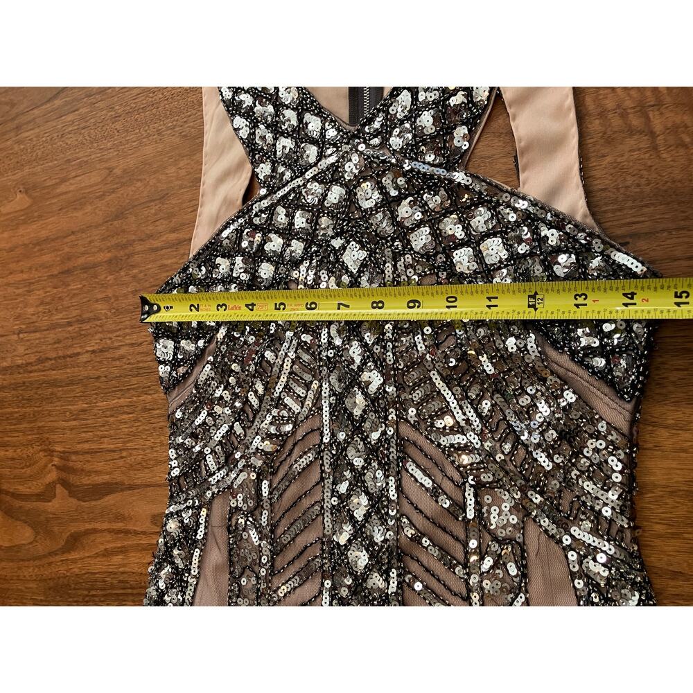 Verty Sequin Cocktail Dress Small Black Silver Nude‎ Mesh Illusion Party - Picture 9 of 11